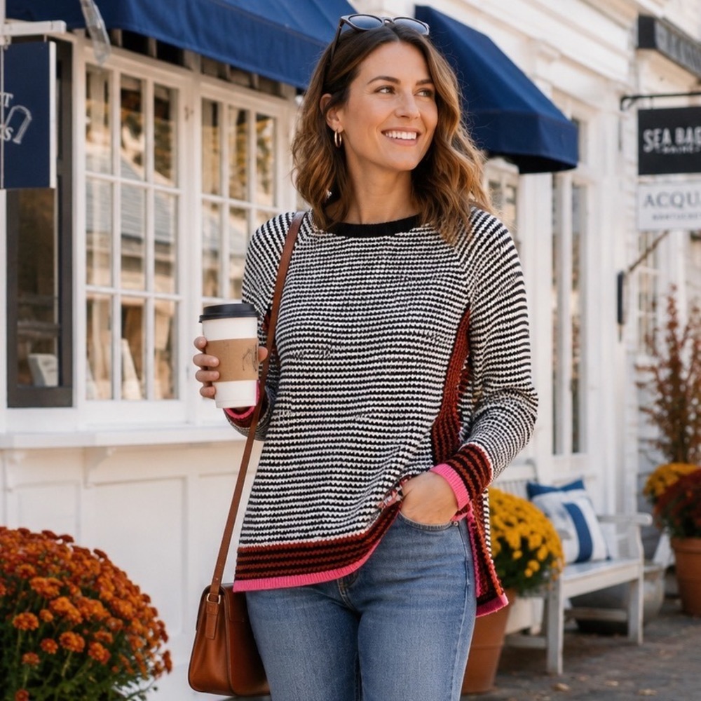 Preppy Coastal Boho Striped Knit Sweater Chic Artsy Retro Minimalist Sz M